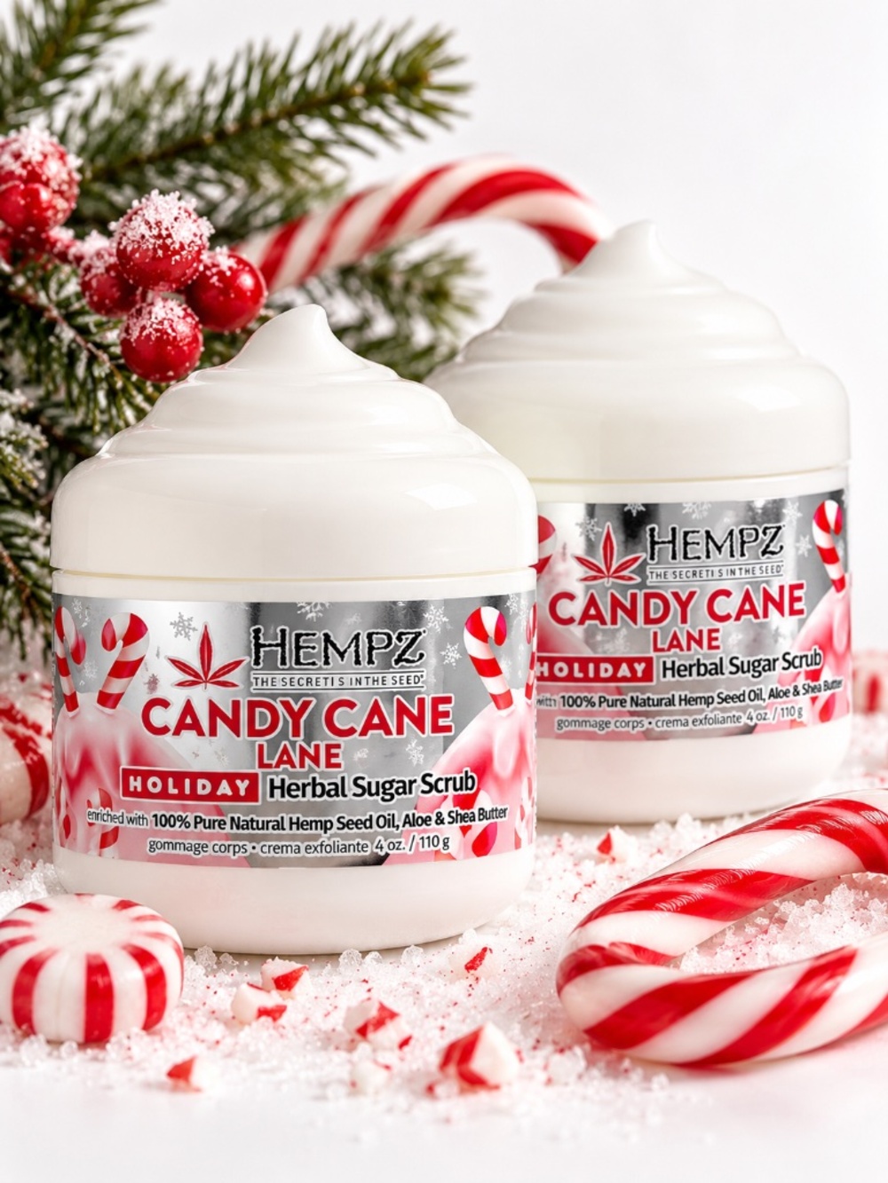 Hempz Candy Cane Lane Sugar Scrub 4 oz Lot of 2 Holiday Peppermint Vanilla
